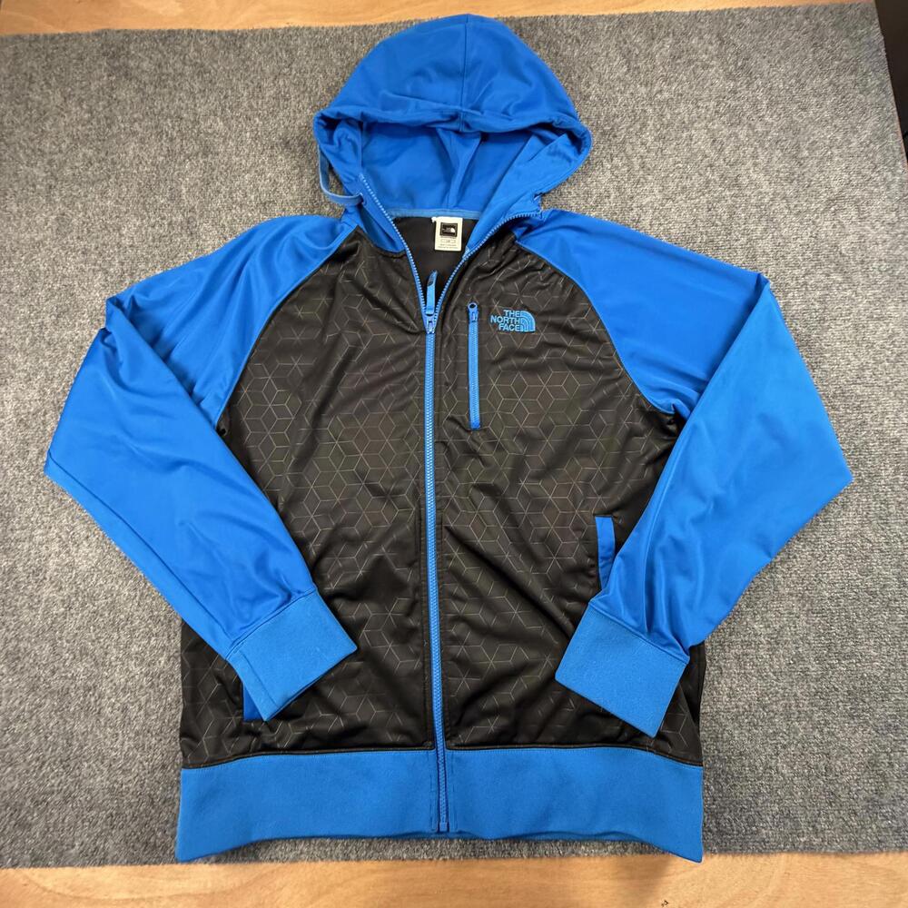 The North Face Mens Full-Zip Hooded Jacket Blue Black Geometric Pattern L #1199